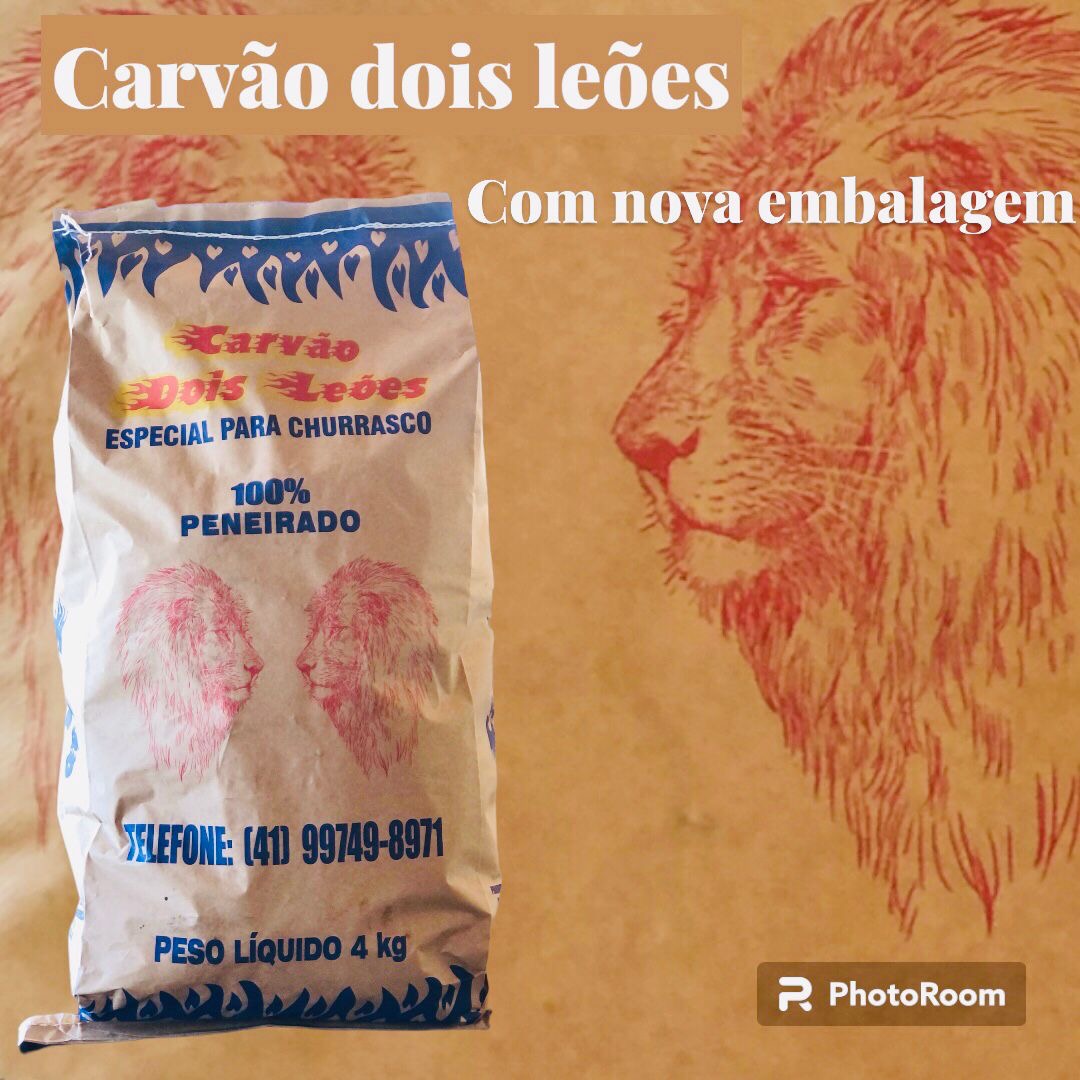 Embalagem Carvão Dois Leões 4kg com nova embalagem